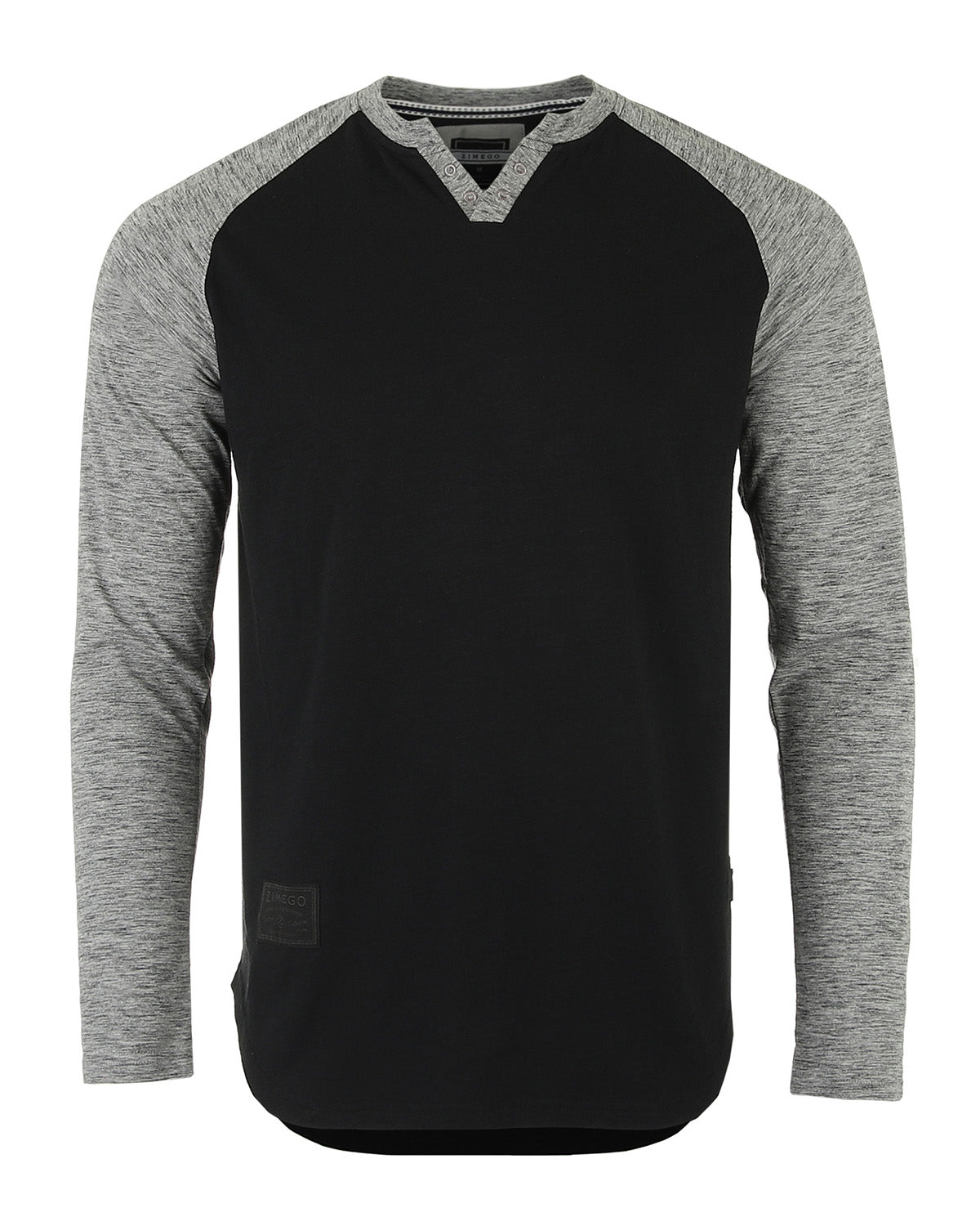 ZIMEGO Men's Long Sleeve Color Block Raglan V Neck Henley Curved Hem Slim Shirts-2