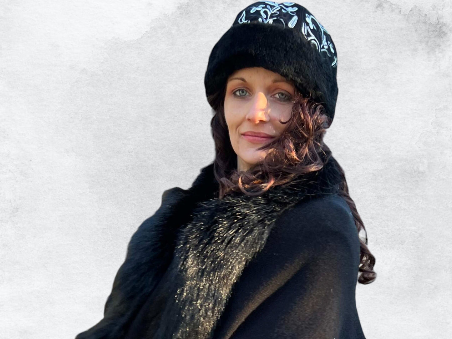 Handcrafted Black and White Suede Embroidered Hat-2